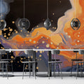 Fluid Abstract Mural Wallpaper with Gold Accents — Modern Art Wall Mural Wallpaper - pure wallpaper artwork