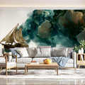 Surreal Sailing Ship Mural Wallpaper — Whimsical Fantasy Ocean Mural Wallpaper - pure wallpaper artwork
