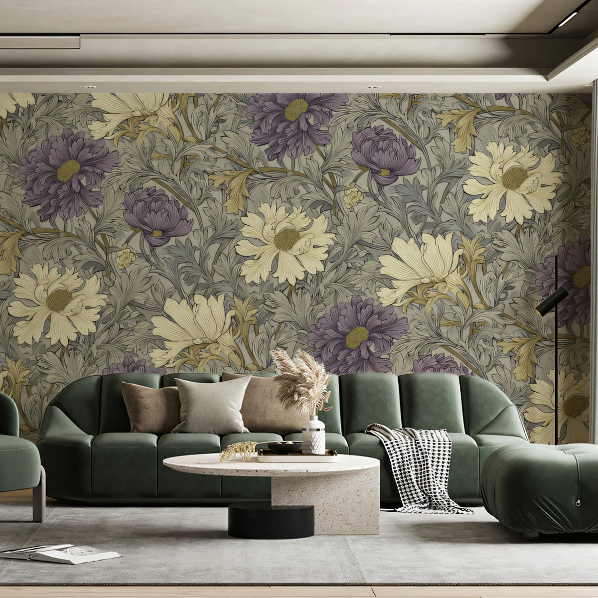 Vintage Chrysanthemum Floral Mural Wallpaper — Traditional Botanical Mural Wallpaper - pure wallpaper artwork