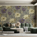 Vintage Chrysanthemum Floral Mural Wallpaper — Traditional Botanical Mural Wallpaper - pure wallpaper artwork
