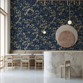 Vintage Botanical Leaf Mural Wallpaper — Moody Navy and Cream Mural Wallpaper - pure wallpaper artwork