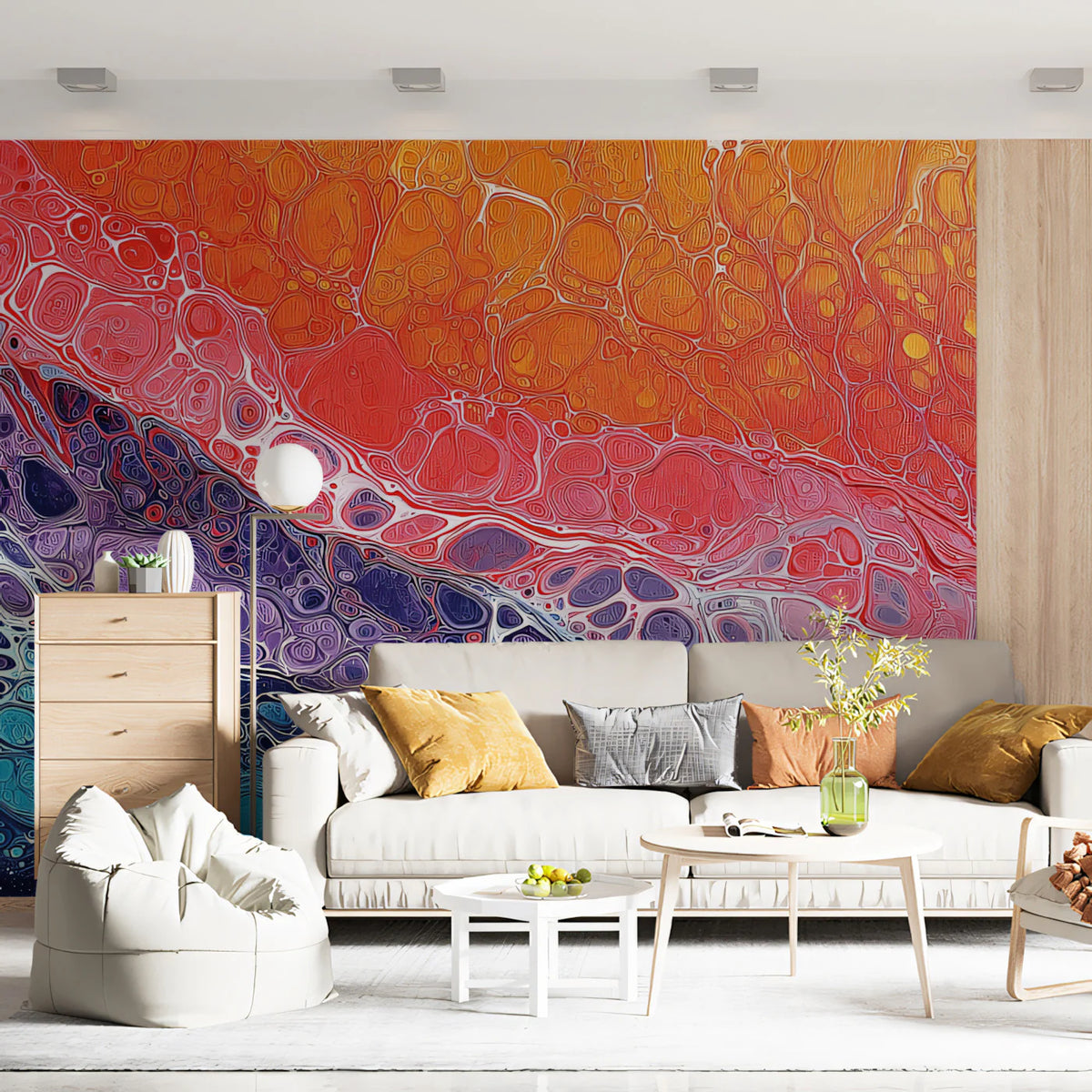 Abstract Cellular Fluid Art Mural — Vibrant Multi-Tone Swirls Mural Wallpaper - pure wallpaper artwork