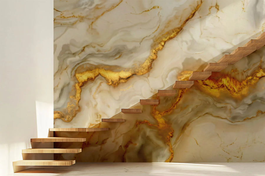 Gold Veined Marble Mural Wallpaper — Luxury Stone Interior Decor Mural Wallpaper