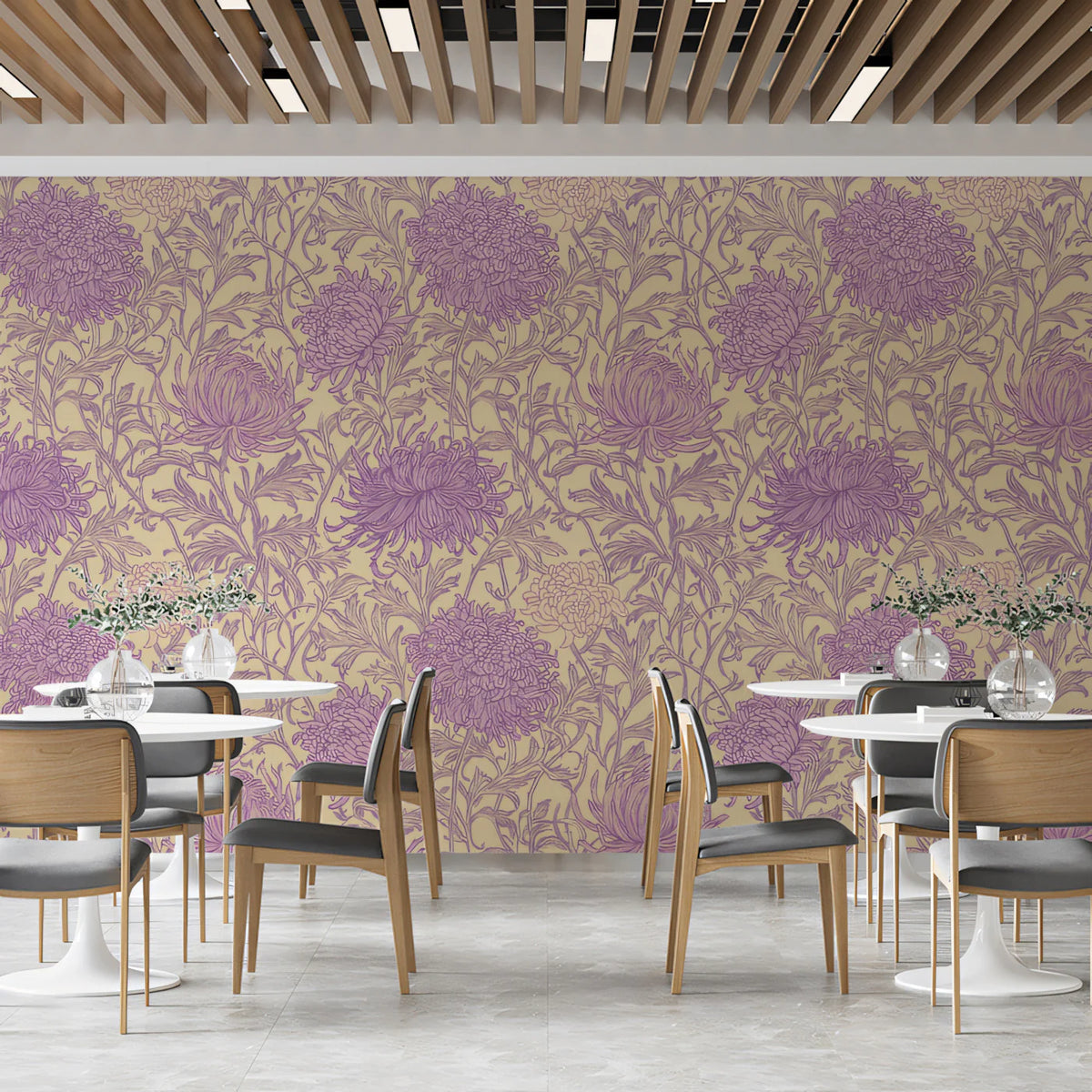 Vintage Purple Chrysanthemum Mural Wallpaper — Traditional Floral Mural Wallpaper - pure wallpaper artwork