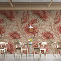 Terracotta Peony Botanical Mural Wallpaper — Ornate Floral Art Mural Wallpaper - pure wallpaper artwork