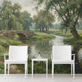 Riverside Stone Bridge Mural Wallpaper — Impressionist Oil Painting Mural Wallpaper - pure wallpaper artwork