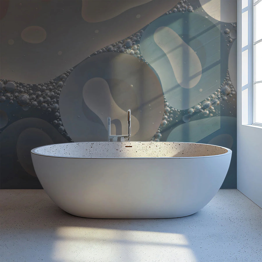 Macro Fluid Bubble Mural Wallpaper — Soft Earth Tone Fluid Art Mural Wallpaper