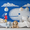 Girl and Whale Sketch Mural Wallpaper — Whimsical Storytelling Art Mural Wallpaper - pure wallpaper artwork