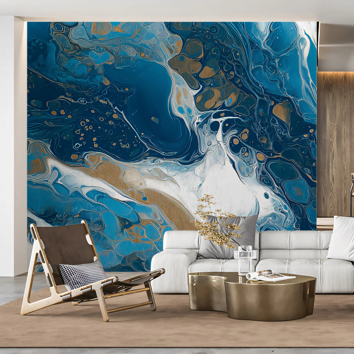 Teal and Gold Liquid Marble Mural Wallpaper — Artistic Flow Mural Wallpaper - pure wallpaper artwork