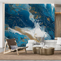 Teal and Gold Liquid Marble Mural Wallpaper — Artistic Flow Mural Wallpaper - pure wallpaper artwork