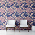 Vintage Rose Garden Mural Wallpaper — Muted Navy and Dusty Pink Mural Wallpaper - pure wallpaper artwork