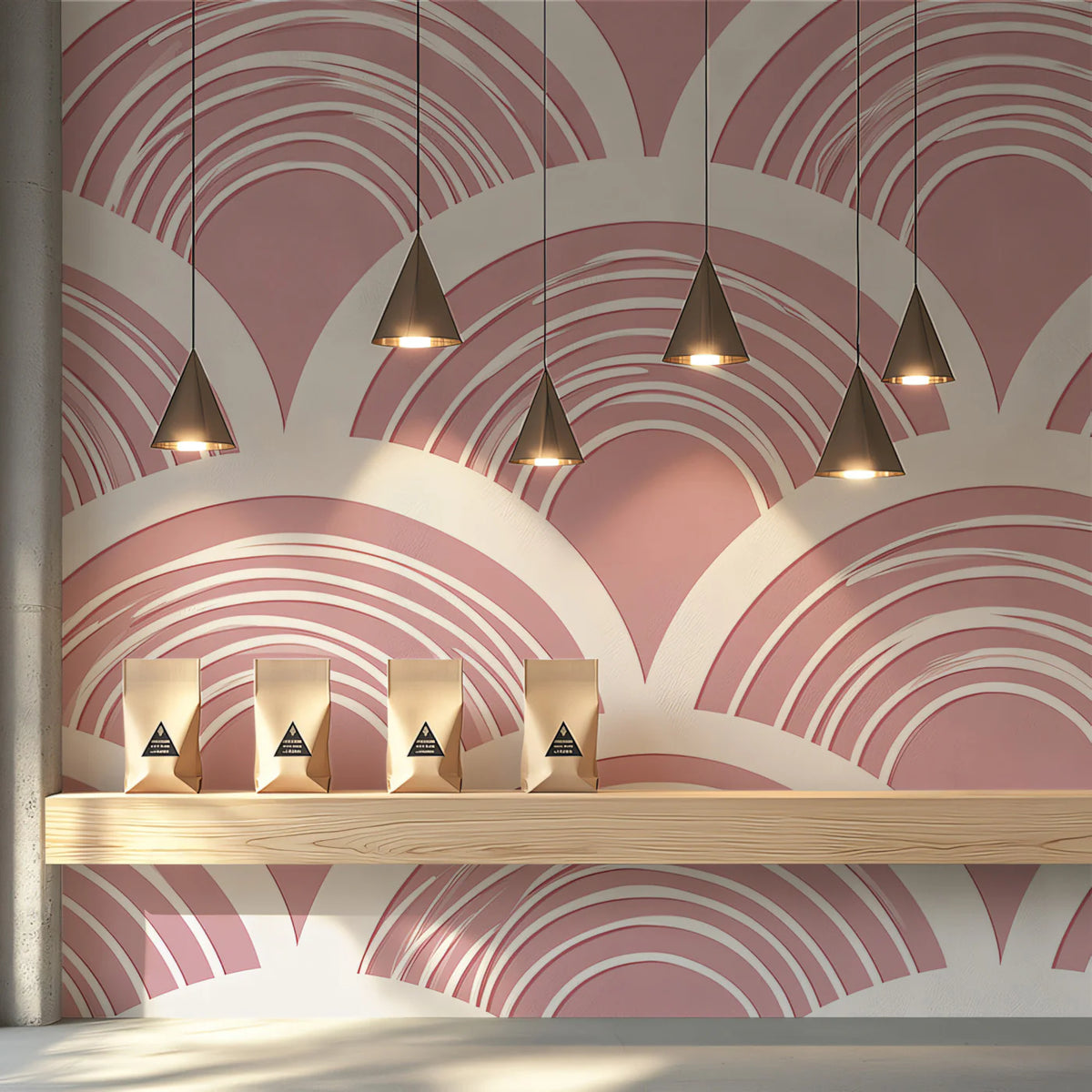 Art Deco Fan Mural Wallpaper — Dusty Rose and Cream Scale Pattern Mural Wallpaper - pure wallpaper artwork