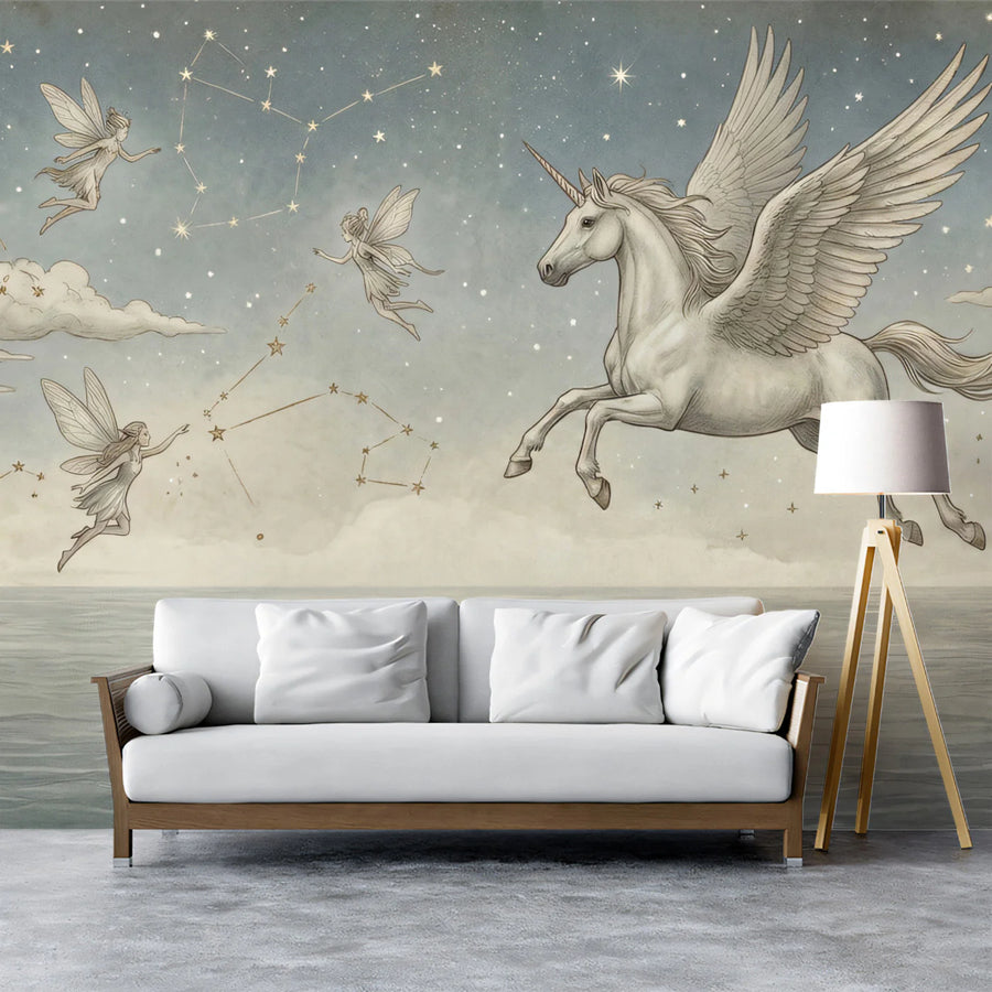 Winged Pegasus and Fairy Constellation Mural Wallpaper