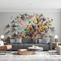 Hummingbird Burst Mural Wallpaper — Vibrant 3D Illusion Design Mural Wallpaper - pure wallpaper artwork
