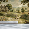 English Manor Pastoral Mural Wallpaper — Traditional Landscape Art Mural Wallpaper - pure wallpaper artwork