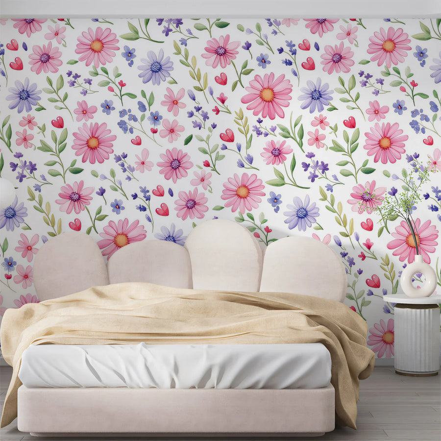 Watercolor Wildflower Meadow Mural Wallpaper — Whimsical Floral Mural Wallpaper