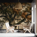 Ancient Oak Tree Mural Wallpaper — Vintage Botanical Engraving Mural Wallpaper - pure wallpaper artwork