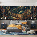 Retro Sci-Fi Planetscape Mural Wallpaper — Vintage Cosmic Art Mural Wallpaper - pure wallpaper artwork
