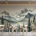 Misty Mountain Lake Mural Wallpaper in Watercolor Style Mural Wallpaper - pure wallpaper artwork
