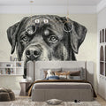 Rottweiler Portrait Mural Wallpaper — Fine Ink Line Art Mural Wallpaper - pure wallpaper artwork