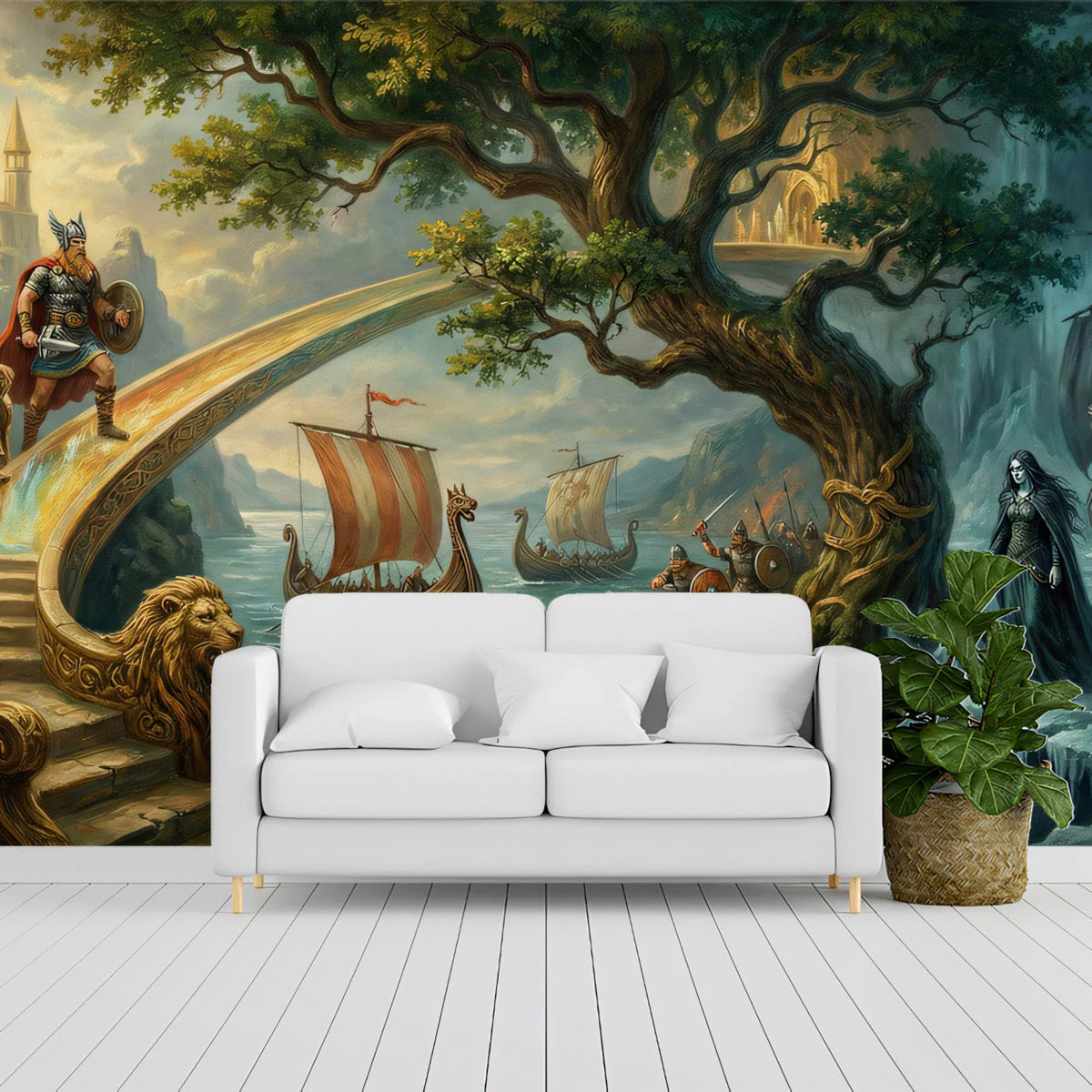 Norse Mythology Mural Wallpaper — Epic Viking Legend Scene Mural Wallpaper - pure wallpaper artwork
