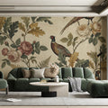 Pheasant and Heirloom Rose Mural Wallpaper in Heritage Palette Mural Wallpaper - pure wallpaper artwork