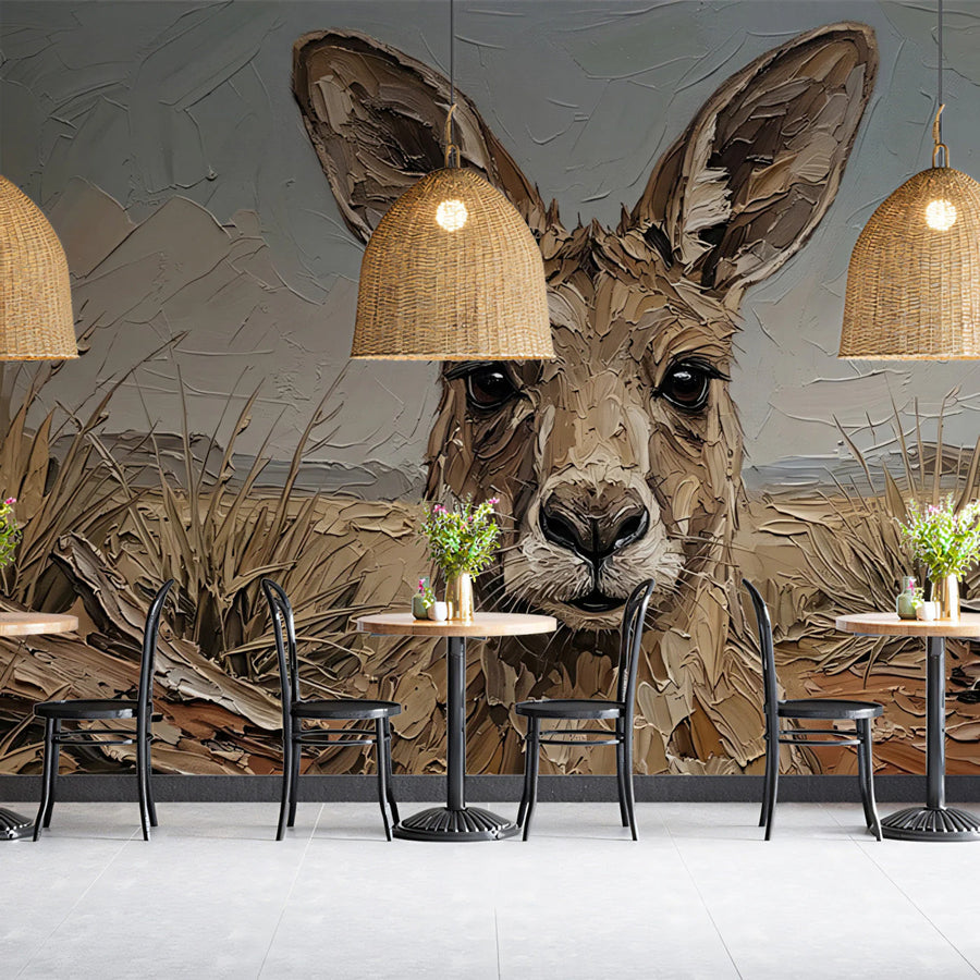 Outback Kangaroo Oil Painting Mural Wallpaper