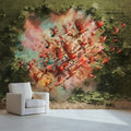 Explosion of Birds Mural Wallpaper — Artistic Painted Brick Design Mural Wallpaper - pure wallpaper artwork