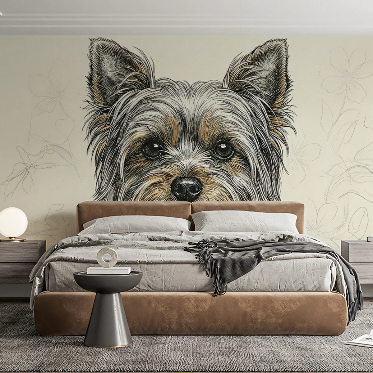 Yorkshire Terrier Sketch Mural Wallpaper — Hand-Drawn Pet Portrait Mural Wallpaper - pure wallpaper artwork
