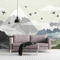 Minimalist Mountain Range Mural Wallpaper with Soaring Birds Mural Wallpaper - pure wallpaper artwork