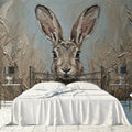 Rustic Hare Oil Painting Mural Wallpaper — Textured Nature Scene Mural Wallpaper - pure wallpaper artwork