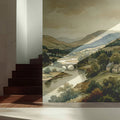 Countryside River Valley Mural Wallpaper — Watercolor Landscape Mural Wallpaper - pure wallpaper artwork
