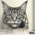 Maine Coon Portrait Mural Wallpaper — Fine Line Ink Illustration Mural Wallpaper - pure wallpaper artwork