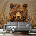Grizzly Bear Oil Painting Mural Wallpaper in Earthy Tones Mural Wallpaper - pure wallpaper artwork