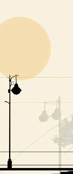Fondo de pantalla de atardecer urbano minimalista Silueta de ciudad abstracta con luna llena Mural Wallpaper - pure wallpaper artwork