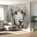 Poodle Portrait Mural Wallpaper in Fine Charcoal Line Art Mural Wallpaper - pure wallpaper artwork