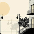 Fondo de pantalla de atardecer urbano minimalista Silueta de ciudad abstracta con luna llena Mural Wallpaper - pure wallpaper artwork