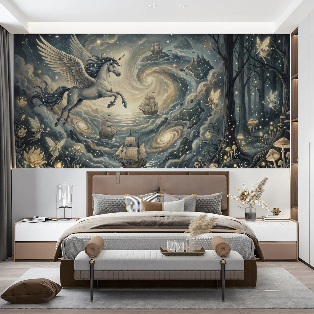 Celestial Pegasus and Fairy Forest Mural Wallpaper - pure wallpaper artwork