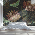 Luna Moth and Botanical Garden Mural Wallpaper — Dark Academia Mural Wallpaper - pure wallpaper artwork