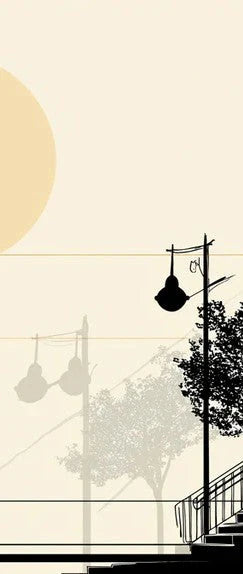 Fondo de pantalla de atardecer urbano minimalista Silueta de ciudad abstracta con luna llena Mural Wallpaper