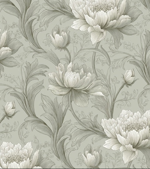 Classical Foliage Mural Wallpaper Sage Green Peony Mural Wallpaper
