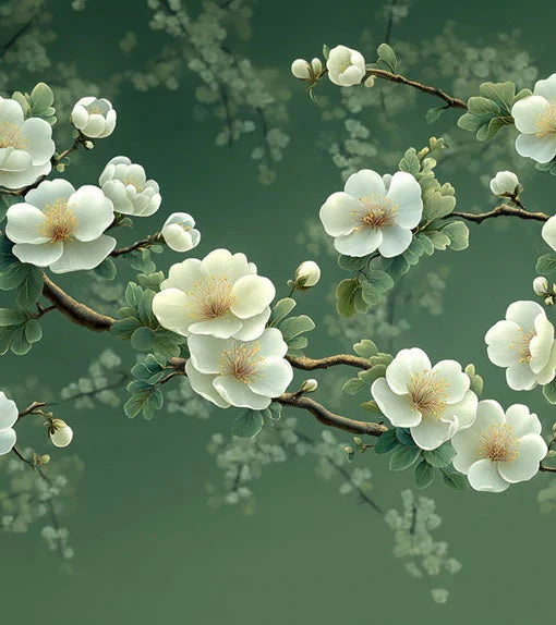 Green Floral Mural Wallpaper in Living Room Various Colors (Green, White, etc.) of Flowers Mural Wallpaper