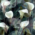 Elegant White Calla Lily Floral Mural Wallpaper Dark Green Botanical Art Mural Wallpaper - pure wallpaper artwork
