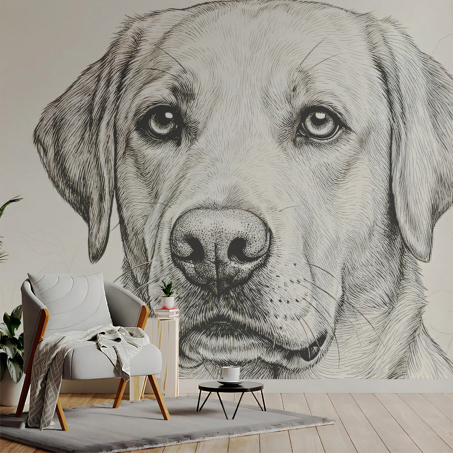 Labrador Portrait Mural Wallpaper — Hand-Drawn Sketch Mural Wallpaper