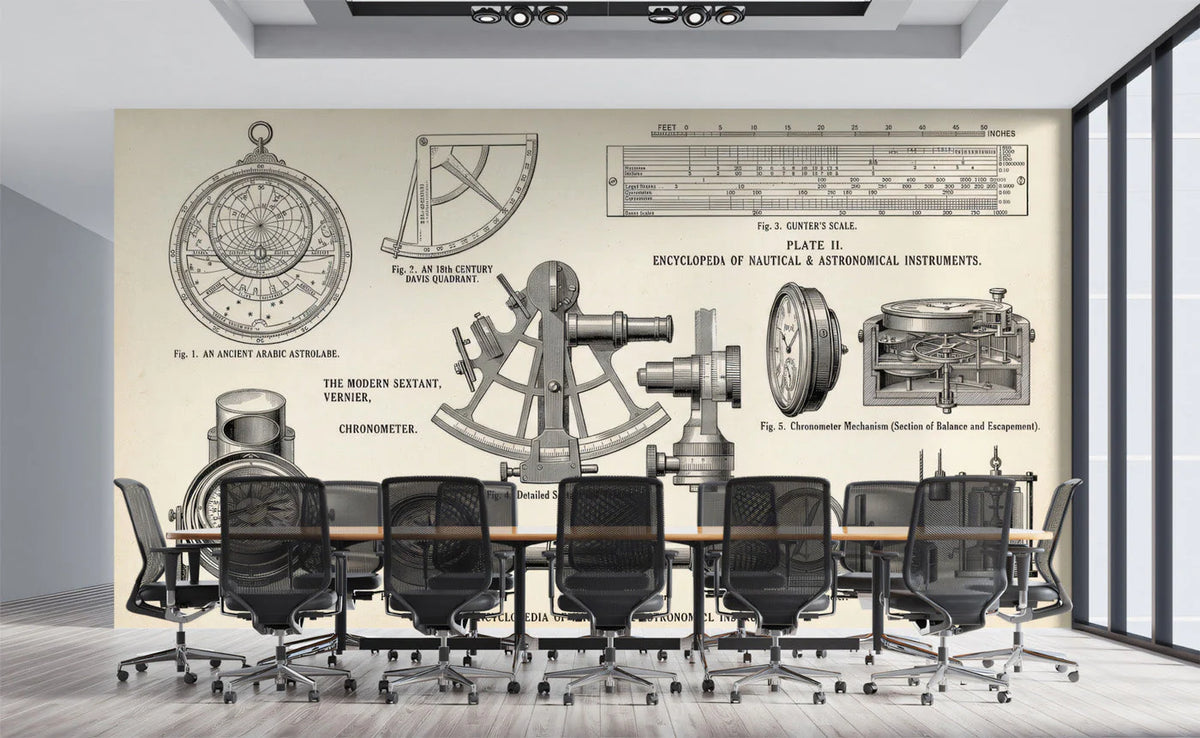 Nautical Instrument Encyclopedia Mural Wallpaper — Vintage Aesthetic Mural Wallpaper - pure wallpaper artwork