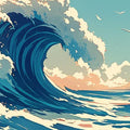 The Great Wave off Kanagawa Inspired Mural Wallpaper in Living Room Blue, White, and Beige Great Wave Mural Wallpaper - pure wallpaper artwork