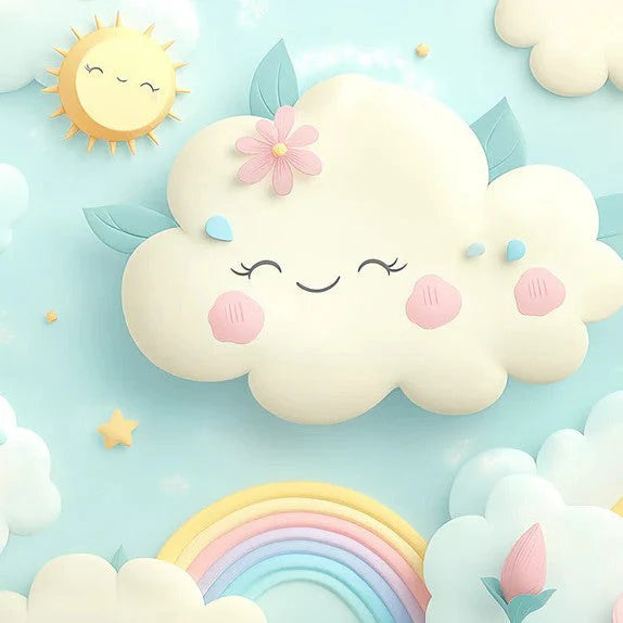 Papier peint mural joyeux avec nuages et arc-en-ciel Mural Wallpaper