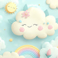 Papier peint mural joyeux avec nuages et arc-en-ciel Mural Wallpaper - pure wallpaper artwork