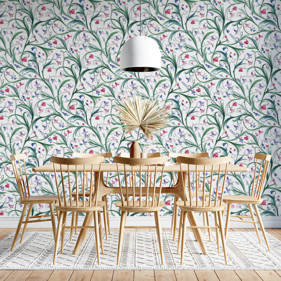 Art Nouveau Willow Vine Mural Wallpaper — Floral and Leaf Pattern Mural Wallpaper