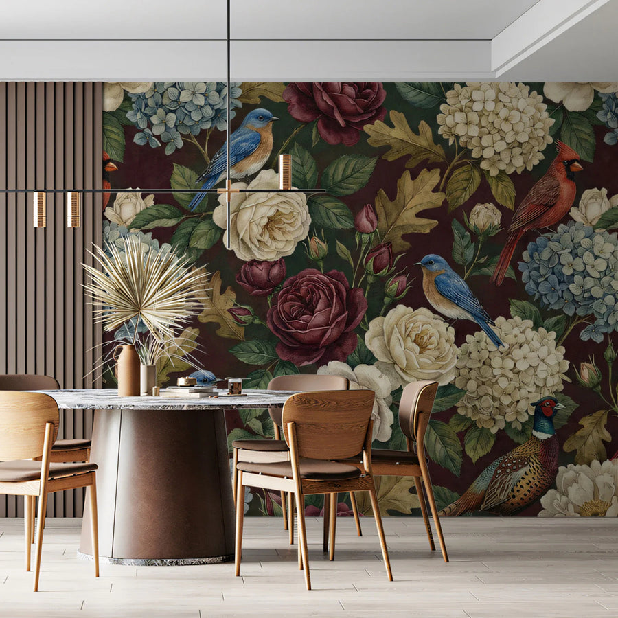 Vintage Botanical Garden Mural Wallpaper — Classic Floral Pattern Mural Wallpaper